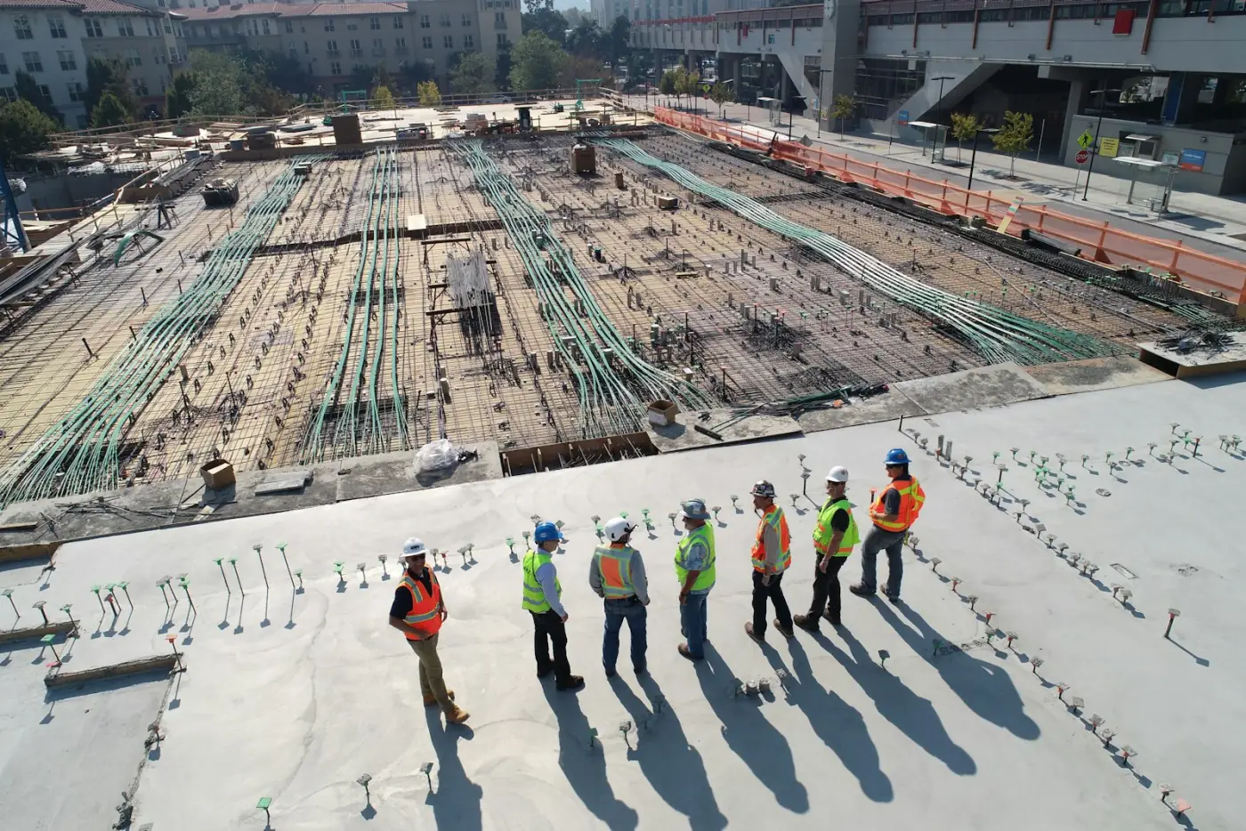 Structural rebar deck prepared for a commercial concrete pour